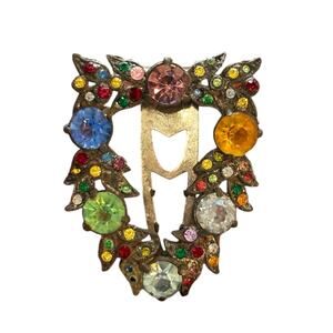 Vintage Multicolor Rhinestone Fur Clip Dress Clip Art Deco Style Wreath 1940s